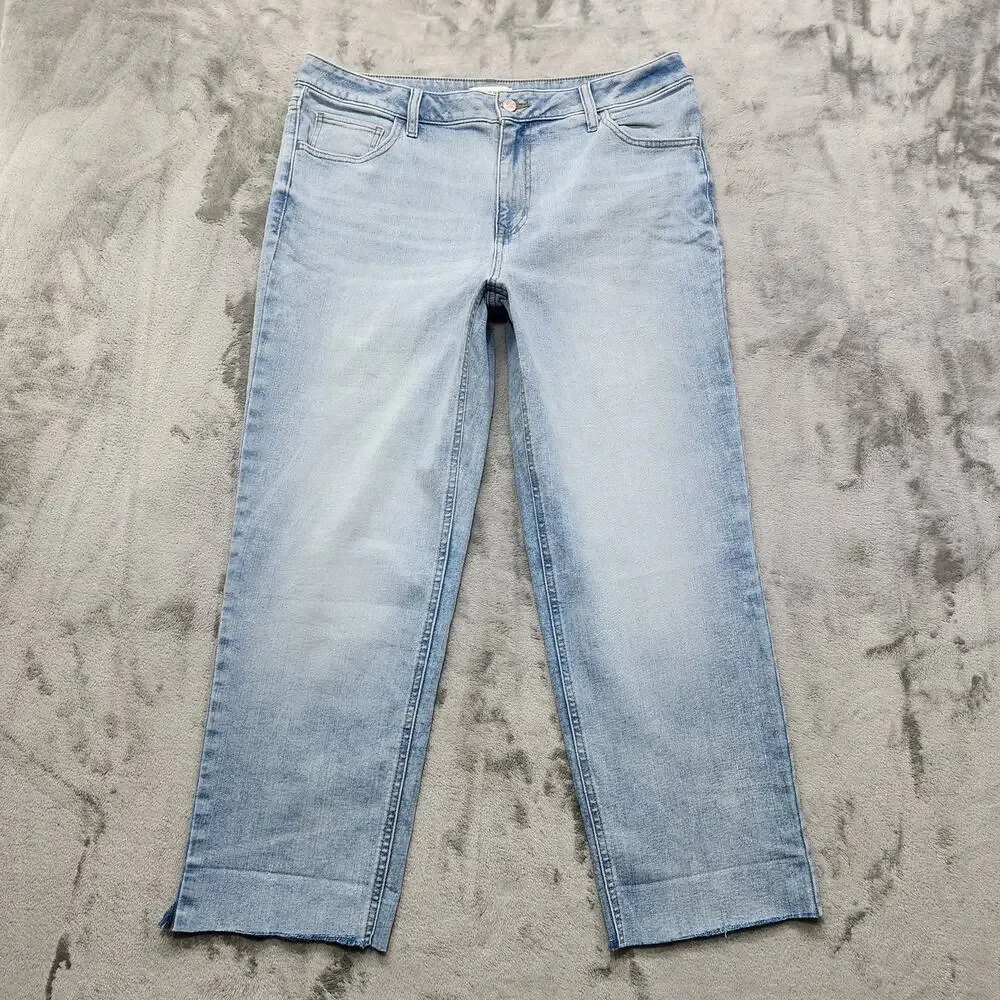 Maurices M Jeans Womens 16 SHORT Blue‎ Mid Rise Slim Straight Ankle Raw Cut Hem